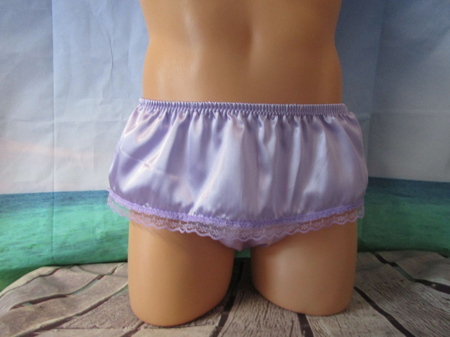 Satin Skirted Classic Rear Bikini, 5&quot; Attached Skirt, Soft Lace Trim