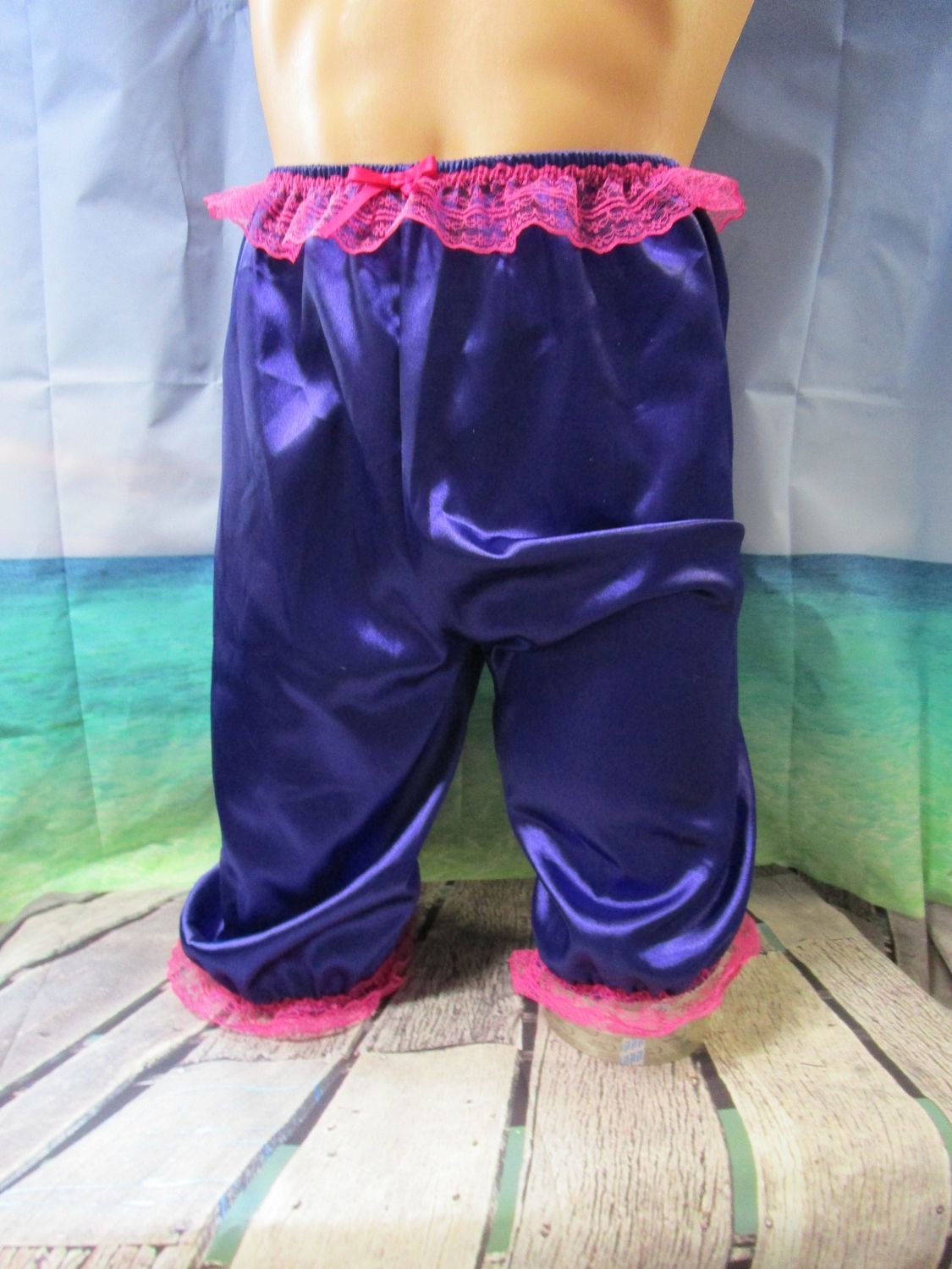 Satin Bloomers for Men, 6&quot; Inseam, Knickers, 3&quot; Lace Trim