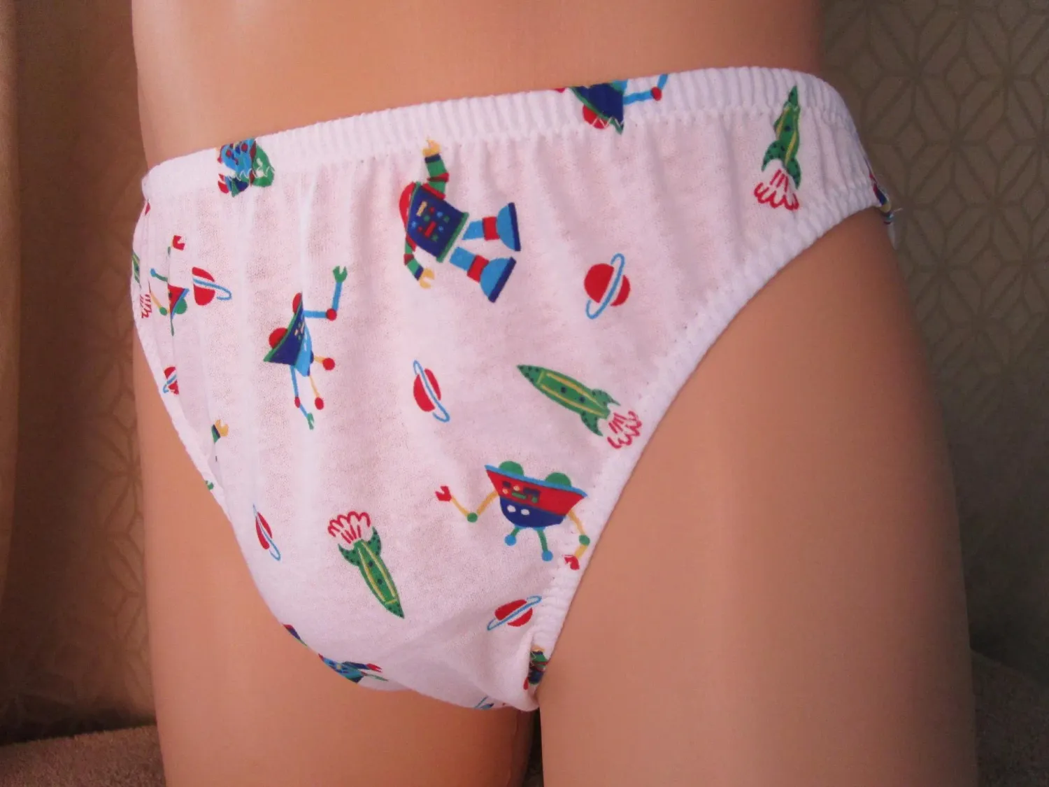 Cotton Knit Prints Bikini, Medium Front, Plain or Picot Trim - 1 left