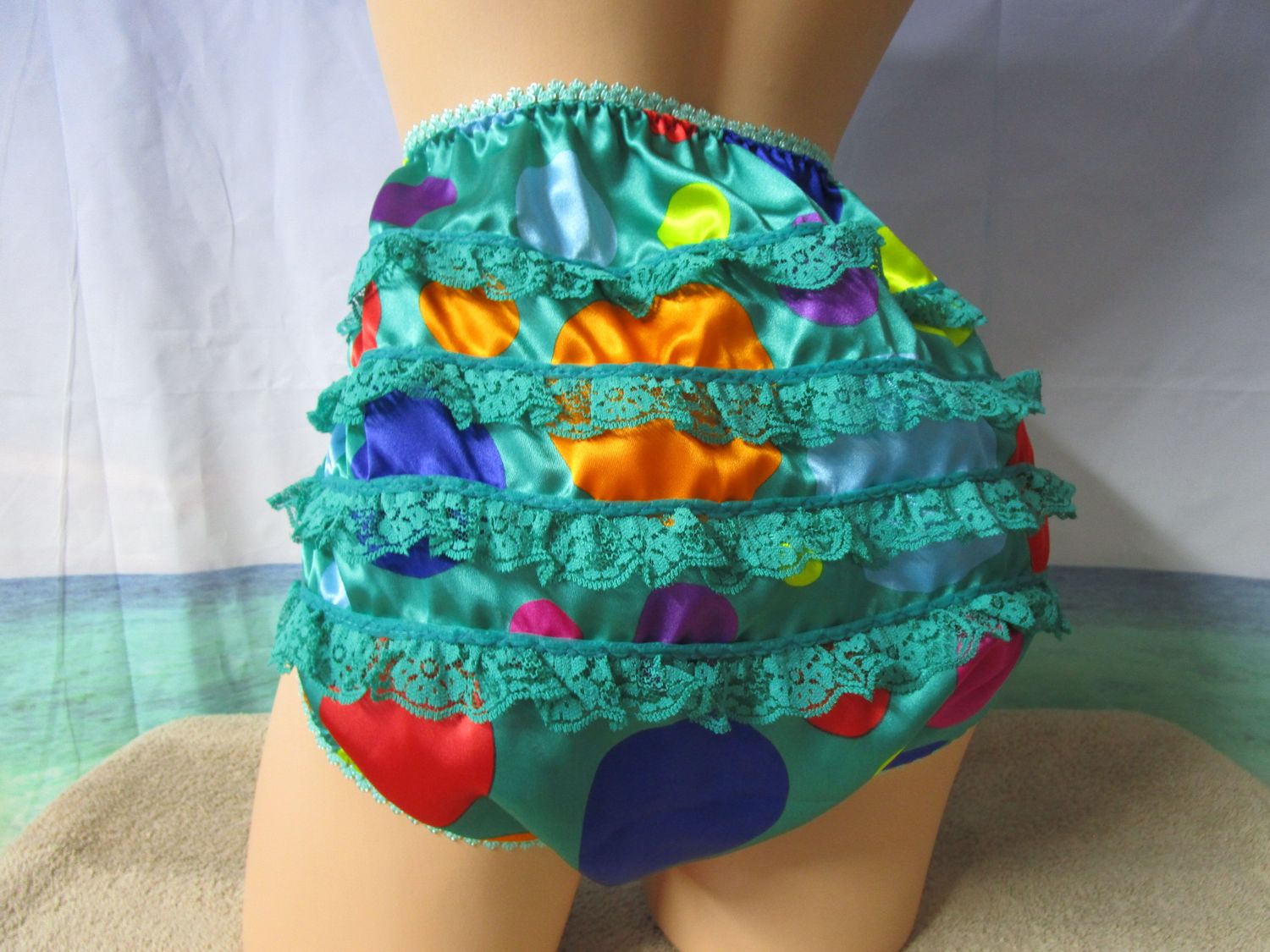 Satin Prints High Waist Briefs, 8&quot; Sides, Lace Rear and Front