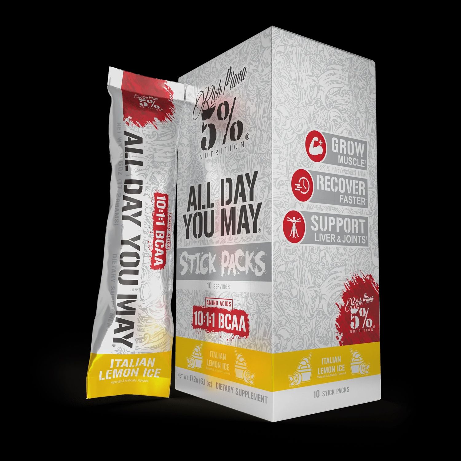 All Day stick packs are arranged together, highlighting their vibrant designs and product branding.