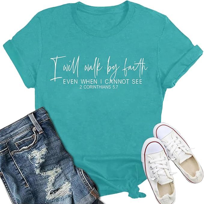 T-Shirt 2 Corinthians 5:7 (Cyan)