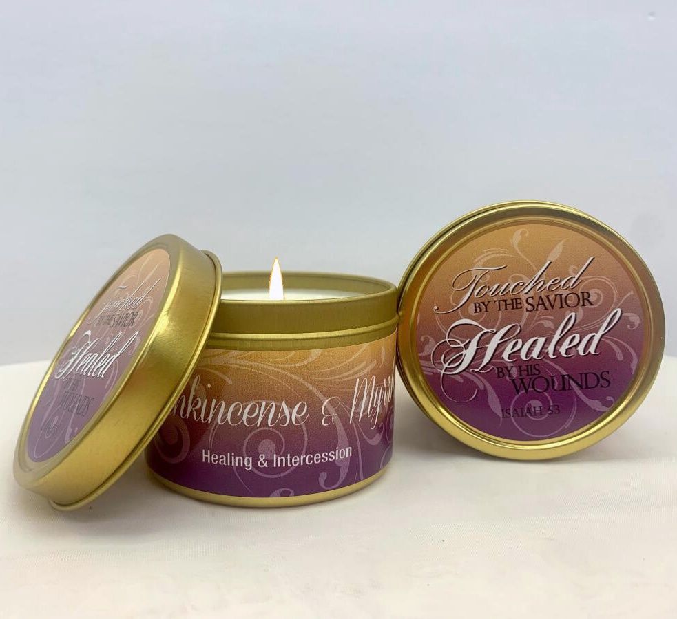 FRANKINCENSE &amp; MYRRH SCRIPTURE TIN - &quot;HEALED BY HIS WOUNDS&quot;