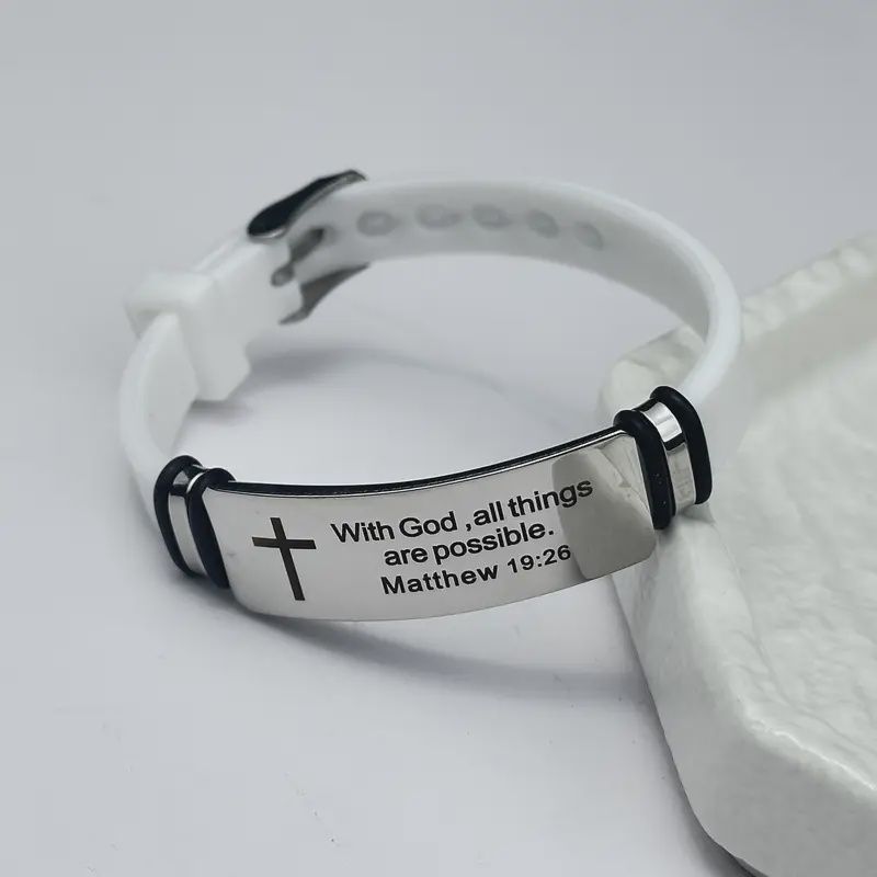 With God All Things Are Possible-Stainless steel  &amp; Silicone-Adjustable Bracelet-White