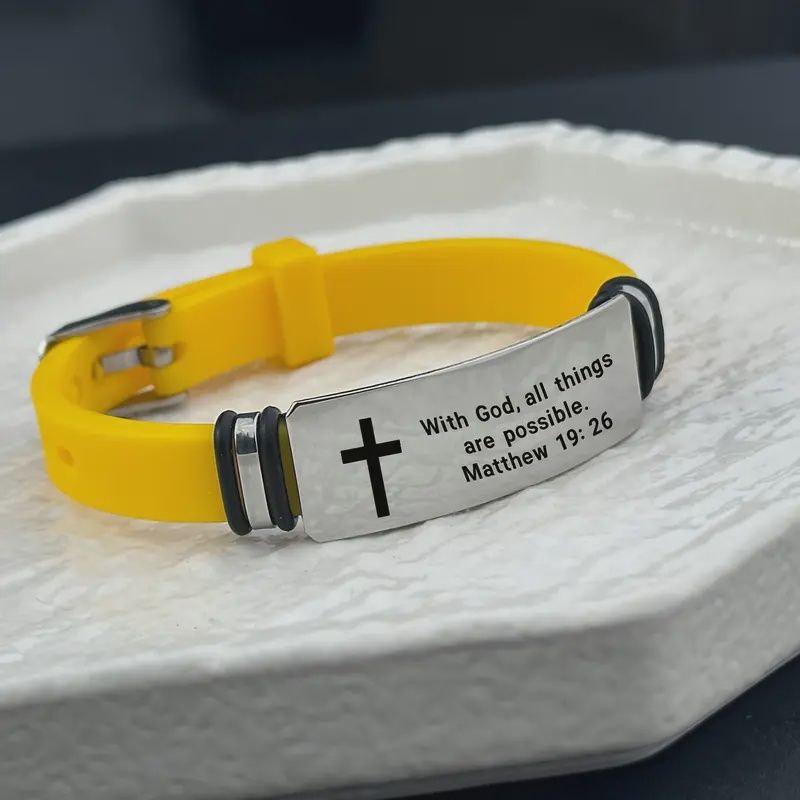With God All Things Are Possible-Stainless steel  &amp; Silicone-Adjustable Bracelet-Yellow