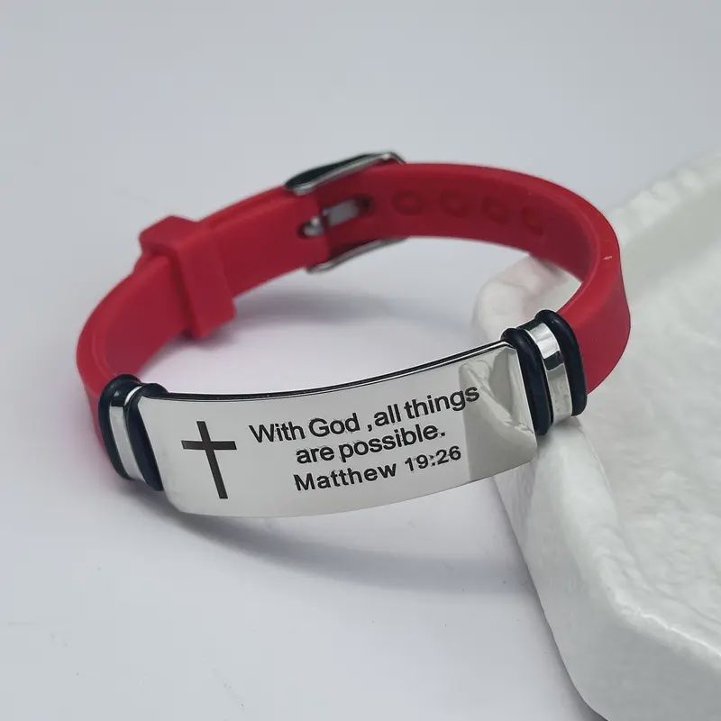 With God All Things Are Possible-Stainless steel  &amp; Silicone-Adjustable Bracelet-Red