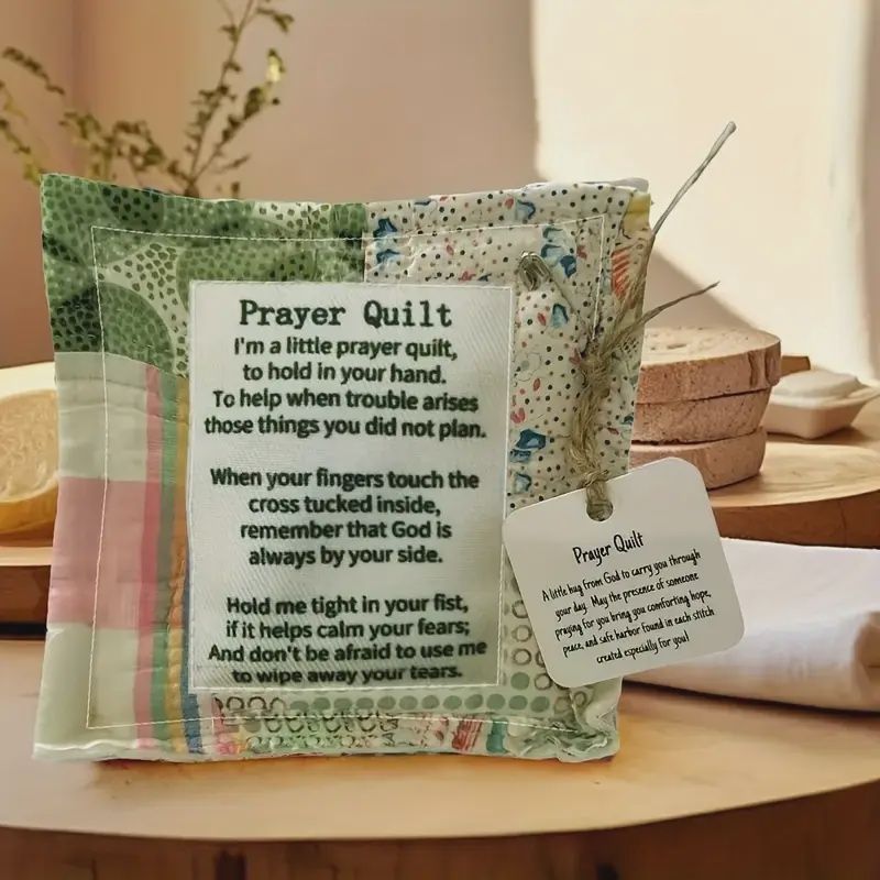 Handcrafted Cross Pocket Prayer Quilt with Inspirational Bible Verses