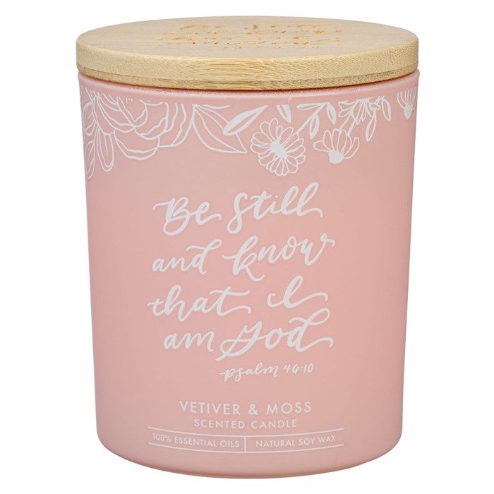 Candle-Be Still &amp; Know-Vetiver &amp; Moss (Psalm 46:10) (4.5 Oz)-Glass w/Bamboo Lid