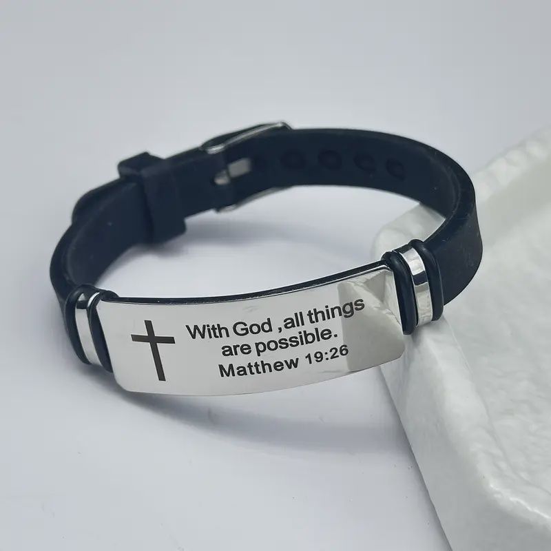 With God All Things Are Possible-Stainless steel  &amp; Silicone-Adjustable Bracelet-Black