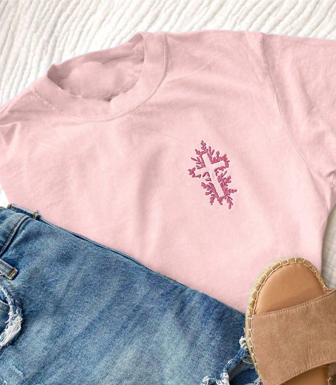 WOMENS T-SHIRT CROSS EMBROIDERY