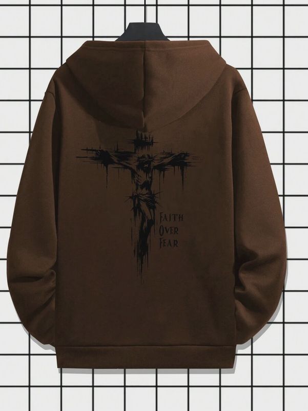 MENS HOODIE FAITH OVER FEAR -  BROWN