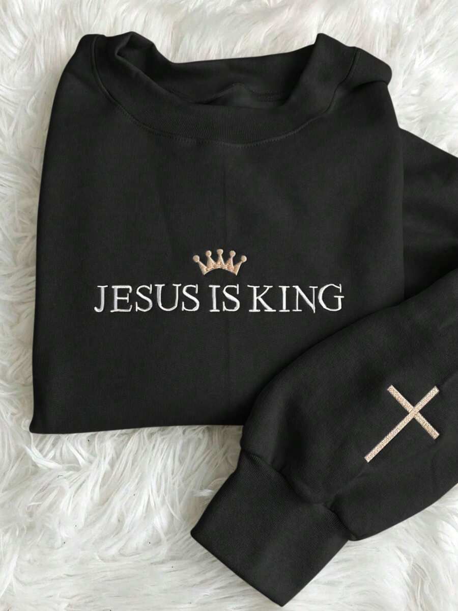 JESUS IS KING BLACK EMBROIDERY
