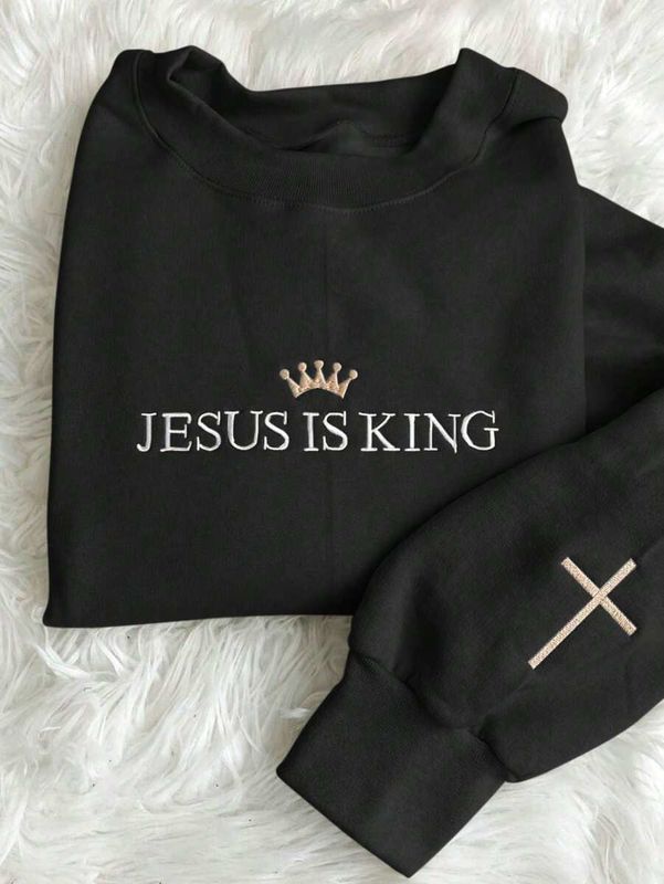 JESUS IS KING BLACK EMBROIDERY