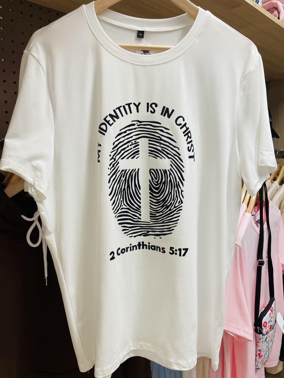 MENS T-SHIRT CROSS PATTERN PRINT WHITE, Size: L