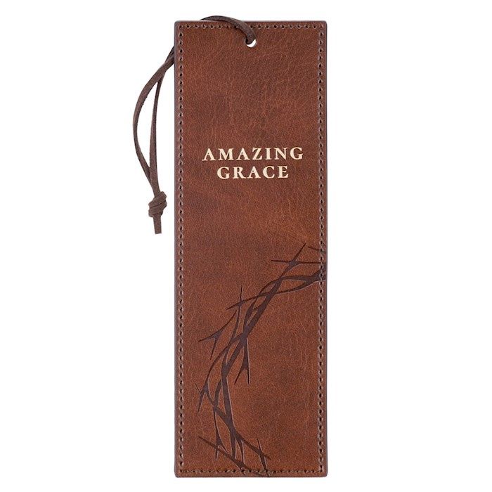 Bookmark-Crown Of Thorns/Amazing Grace  Isa. 53:5-Faux Leather-Brown