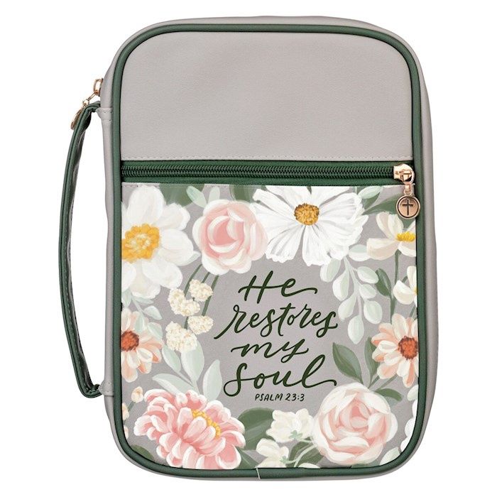 Bible Cover-Fashion-He Restores My Soul Ps. 23:3-Green Floral