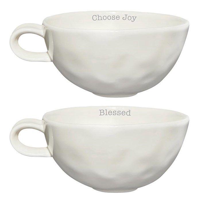 Mug Set-Hand Thrown-Blessed/Choose Joy   (10 Oz) (Set Of 2)