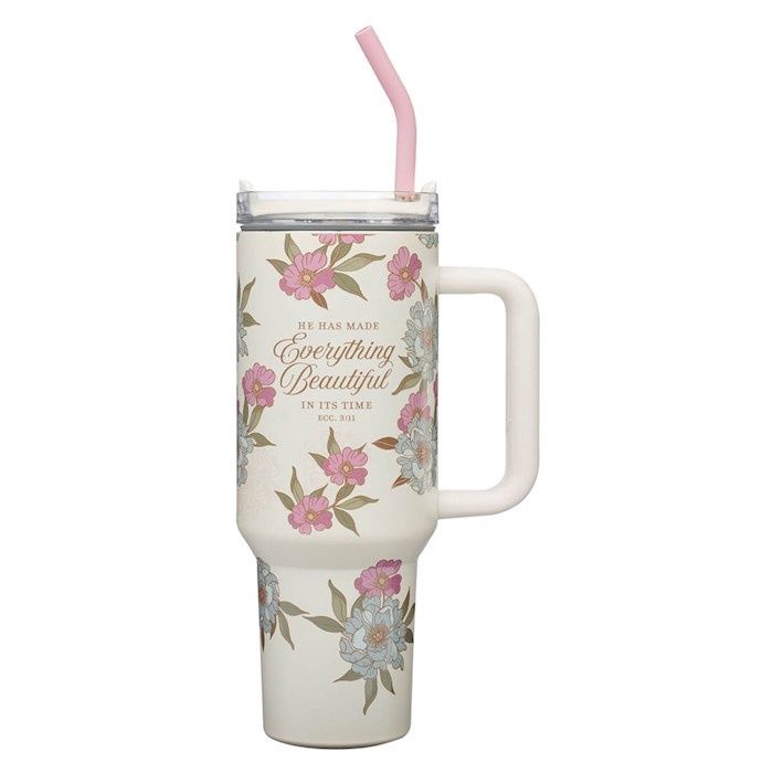 Travel Mug-Everything Beautiful Bloom W/  Straw (40 Oz) (Stainless Steel)