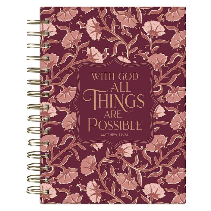 Journal Wirebound-With God Matt.  19:26-Pink Floral