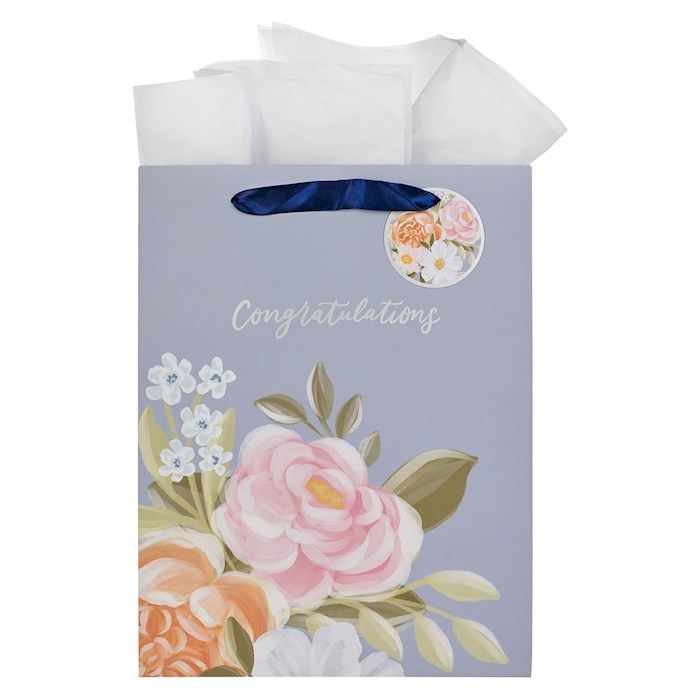 Gift Bag-Large Portrait-Congratulations-Blue  Floral