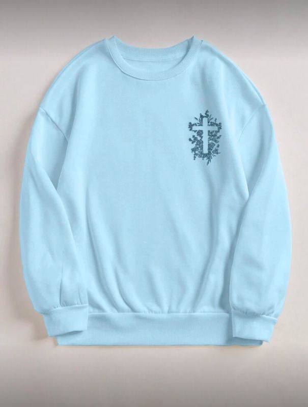 Floral Cross Embroidered - Blue