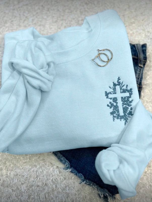 Floral Cross Embroidered - Blue