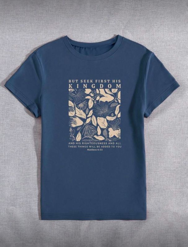 Seek First His Kingdom - Floral Blue T-Shirt