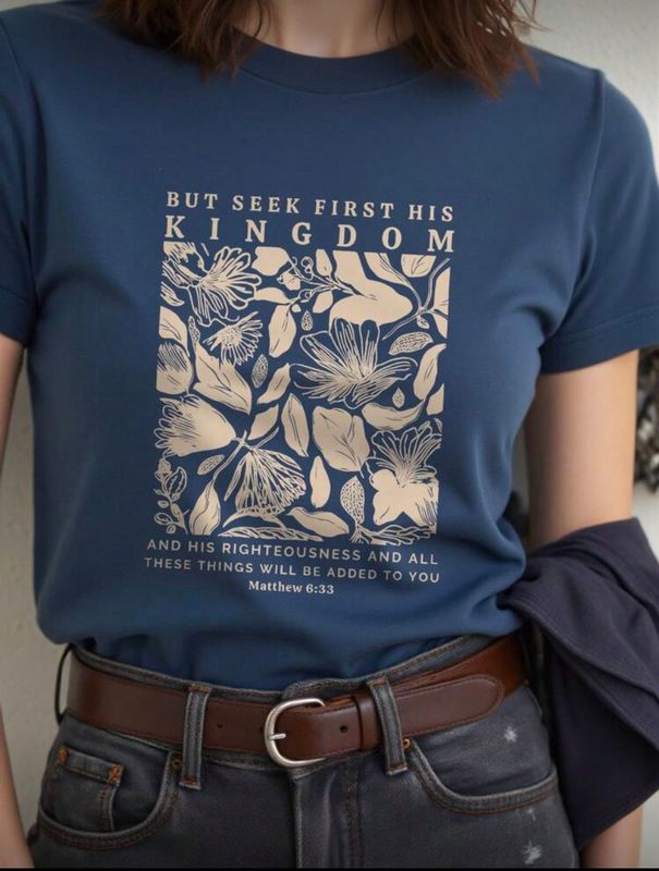 Seek First His Kingdom - Floral Blue T-Shirt