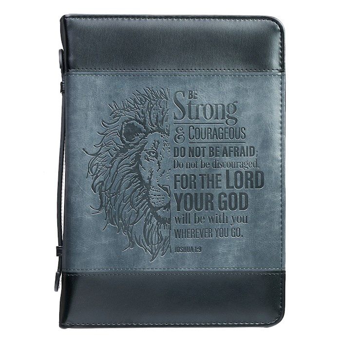 Bible Cover-Be Strong And Courageous (Joshua 1:9)-Gray &amp; Black Classic-Medium