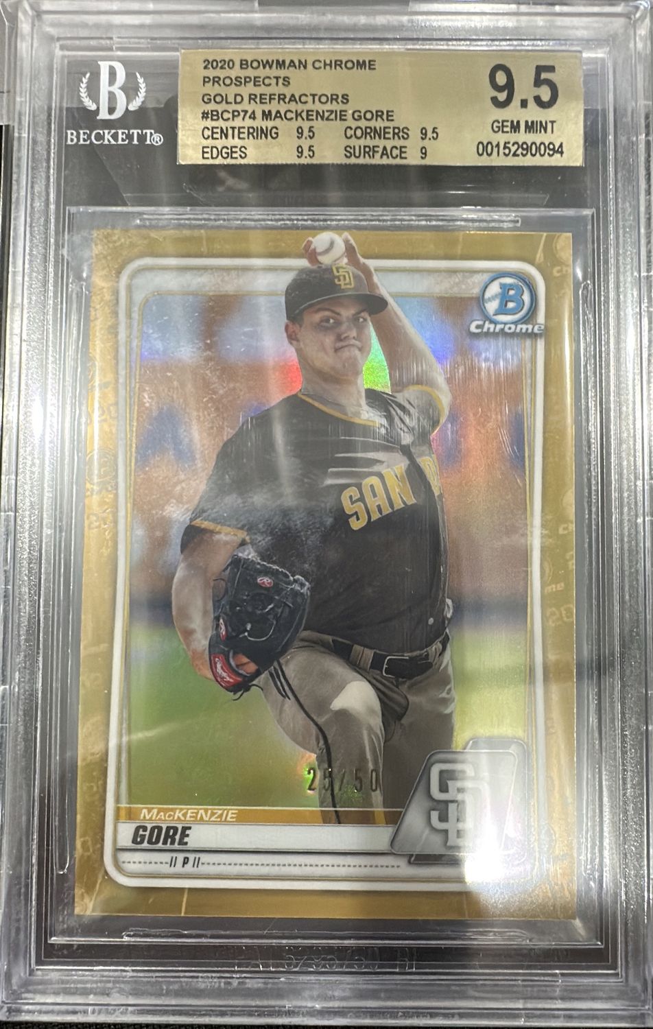 2020 Bowman Chrome Mackenzie Gore Gold /50 BGS 9.5
