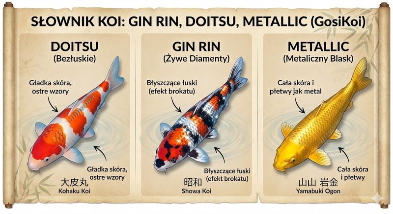 Karpie Koi Gin Rin, Doitsu, Metallic – Japoński Słownik Koi dla Kupujących