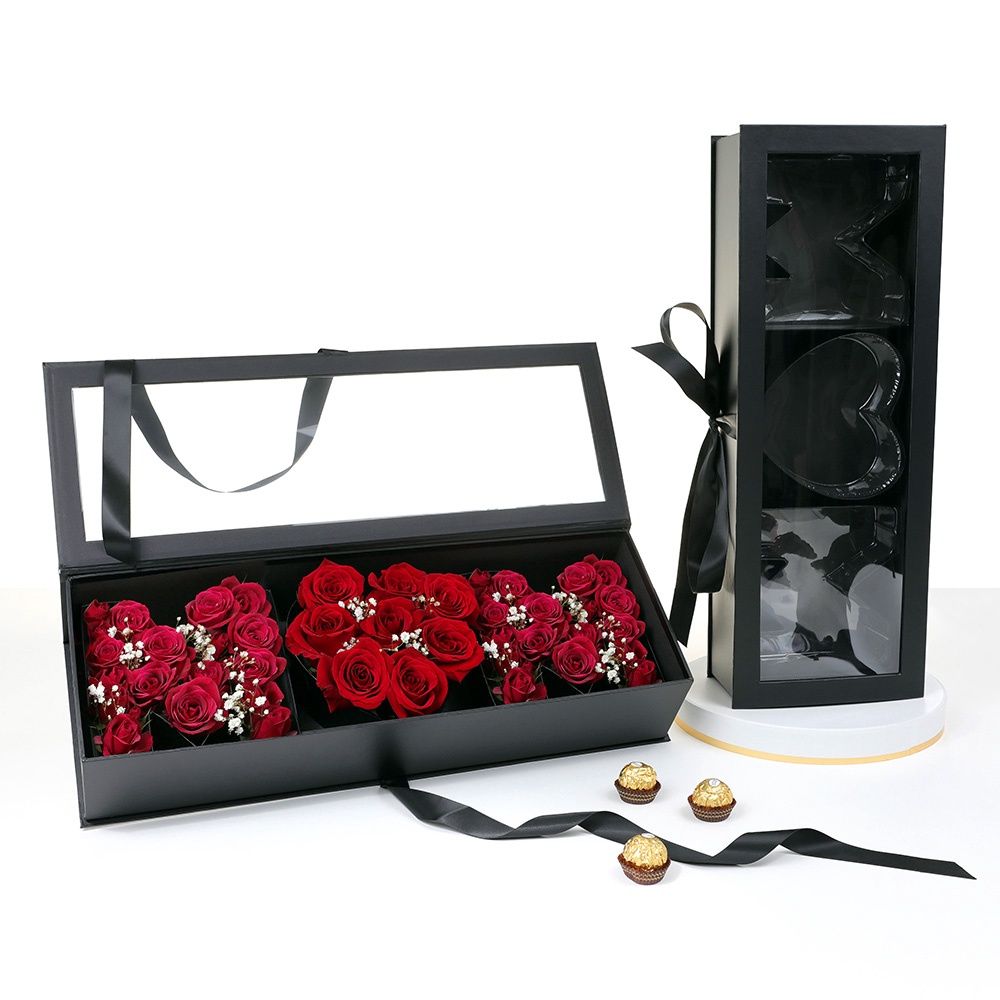 “MOM” Box, Clear Top, Plastic Liner, Ribbon, Various Colors, W230, Color: Black