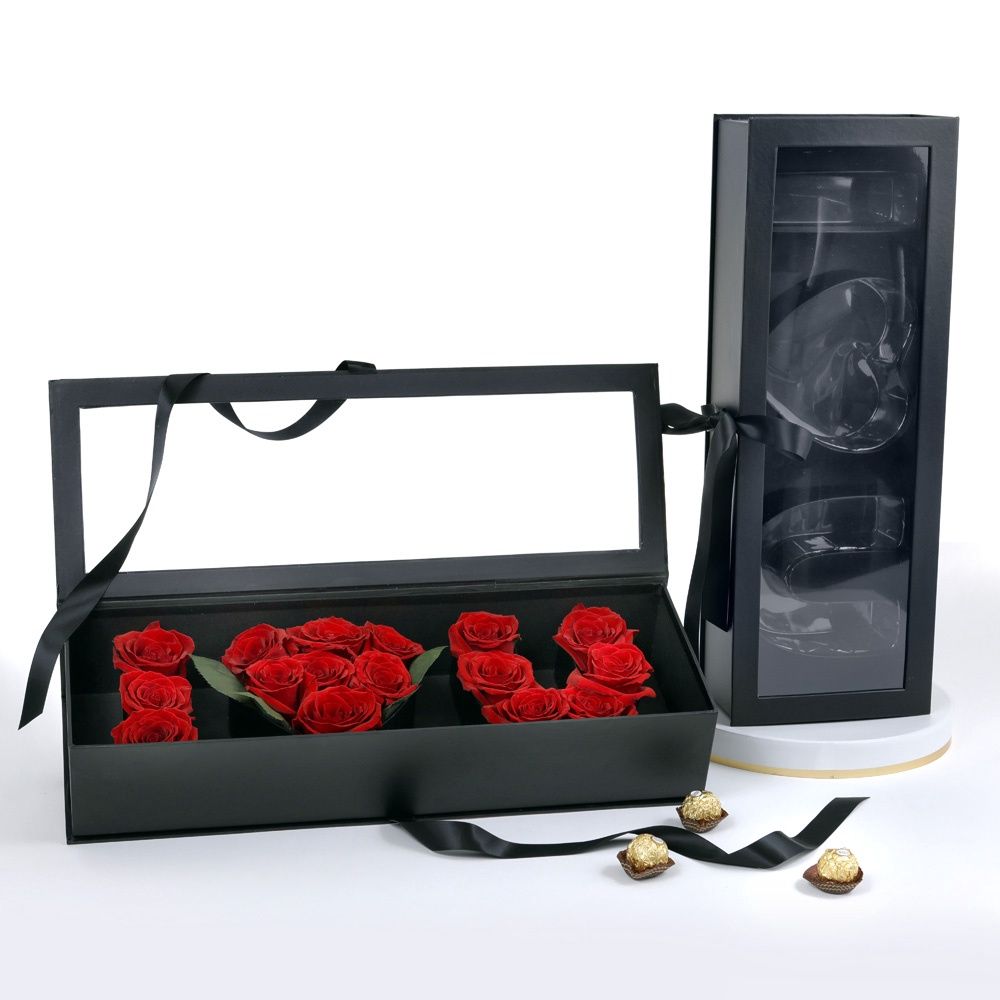 I Love U Box, Clear Top, Plastic Liner, Ribbon, Color: Black
