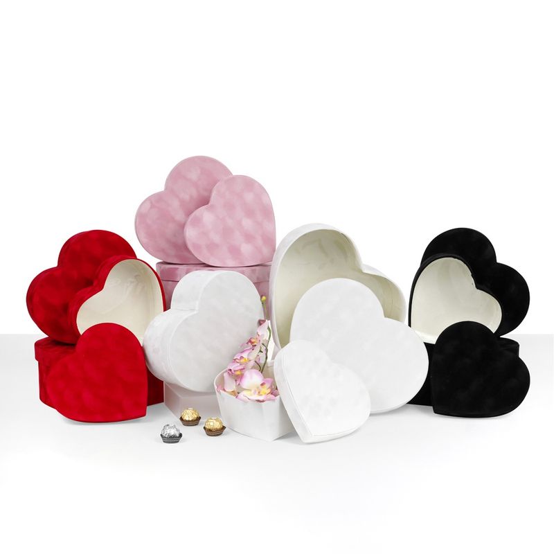 Velvet Set of 3 Heart Shaped Flower Gift Boxes