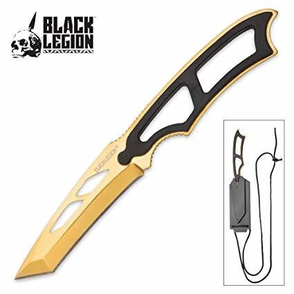 Black Legion Gold Tactical Neck Knife With Sheath
