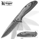 Kriegar Moon Orb Assisted Opening Pocket Knife with DamascTec Steel Blade - Silver Titanium-Plated