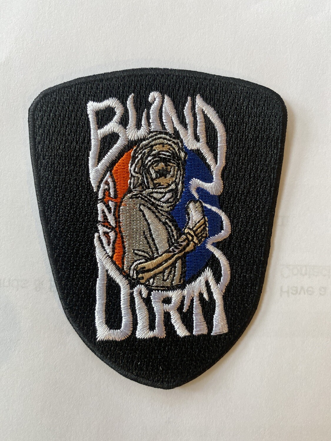 3” custom embroidered patch, iron-on backing