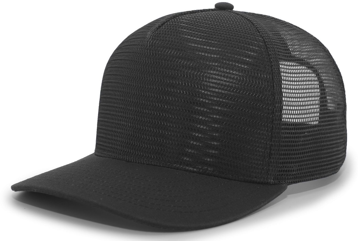 P724 5-PANEL MESH OVERLAY TRUCKER SNAPBACK, Colour: BLACK, Size: OSFM