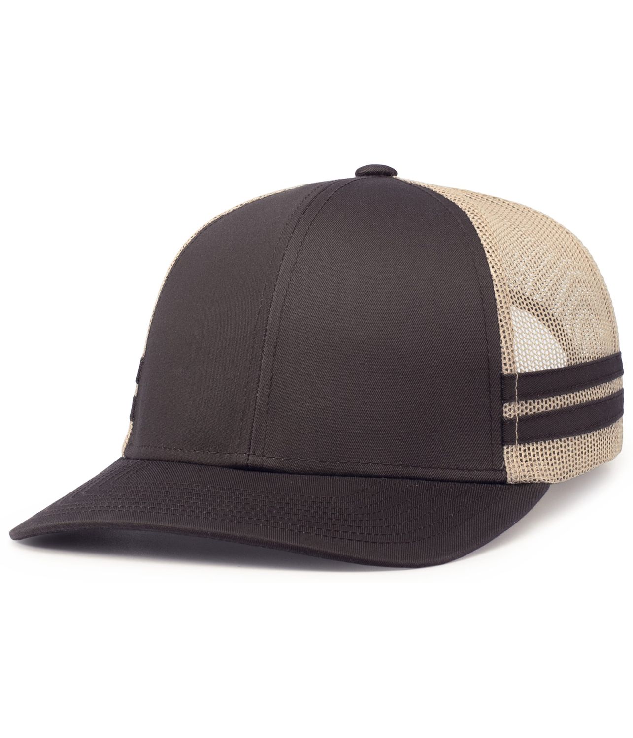 P115 LOW-PROFILE STRIPE TRUCKER CAP, Colour: BROWN/KHAKI/BROWN, Size: OSFM