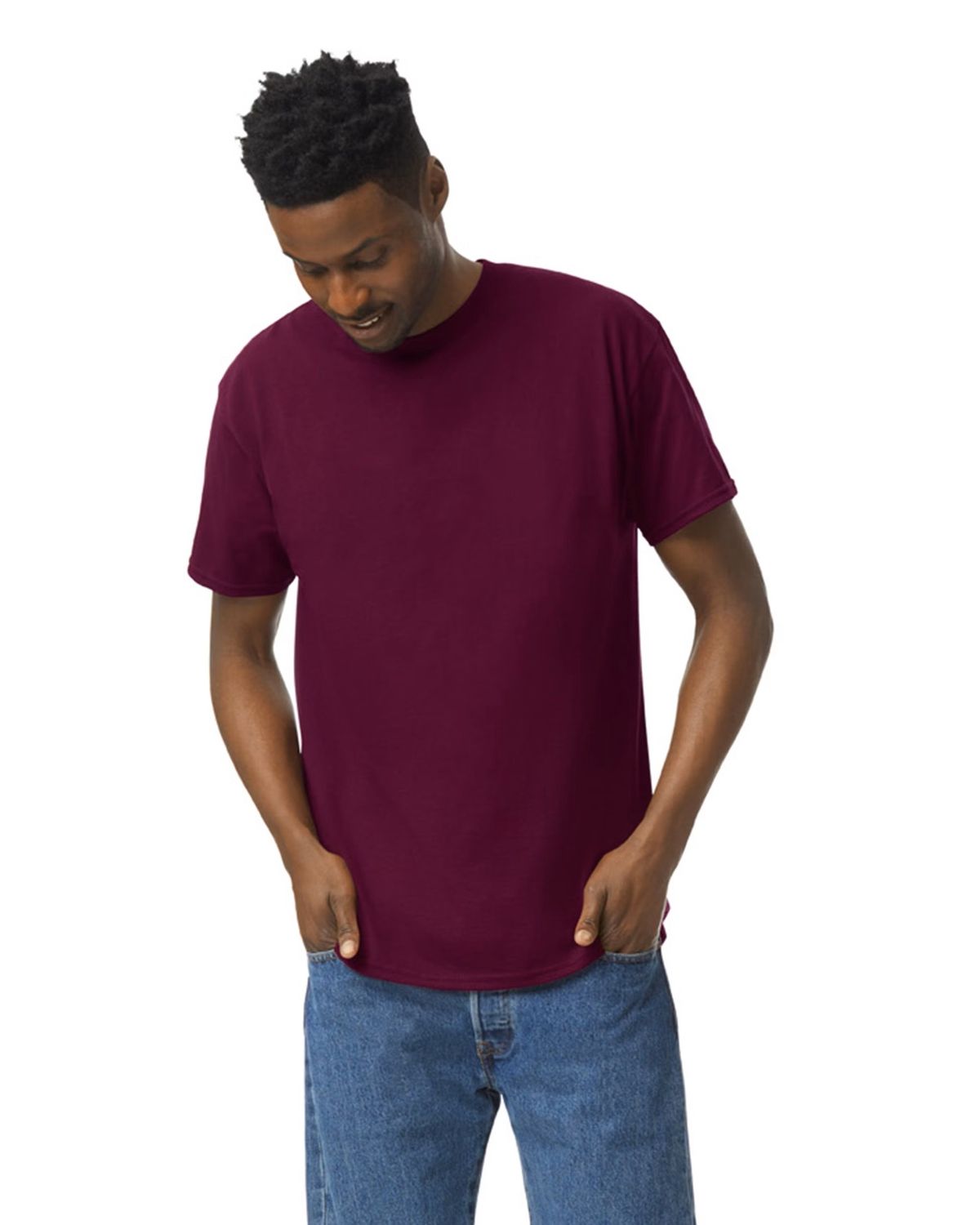 G500 UNISEX HEAVY COTTON T-SHIRT, Colour: MAROON, Size: S