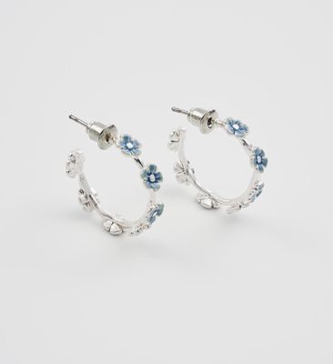 Fable Forget-Me-Not Stud Hoop Earrings Silver