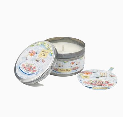 Illustrated 100ml Tin & Dust Cover Candle-Sweet Figs (Mediterranean Fig & Olive)