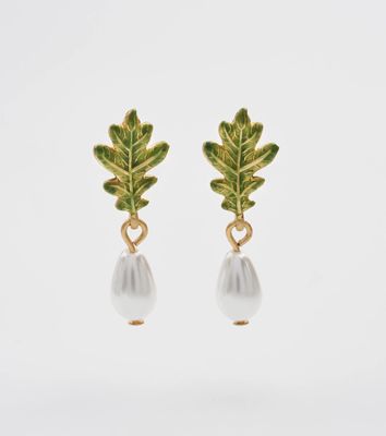 Fable Oak Leaf Pearl Earring - Gold