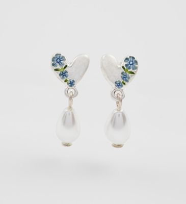 Fable Forget Me Not Heart & Pearl Silver Earrings