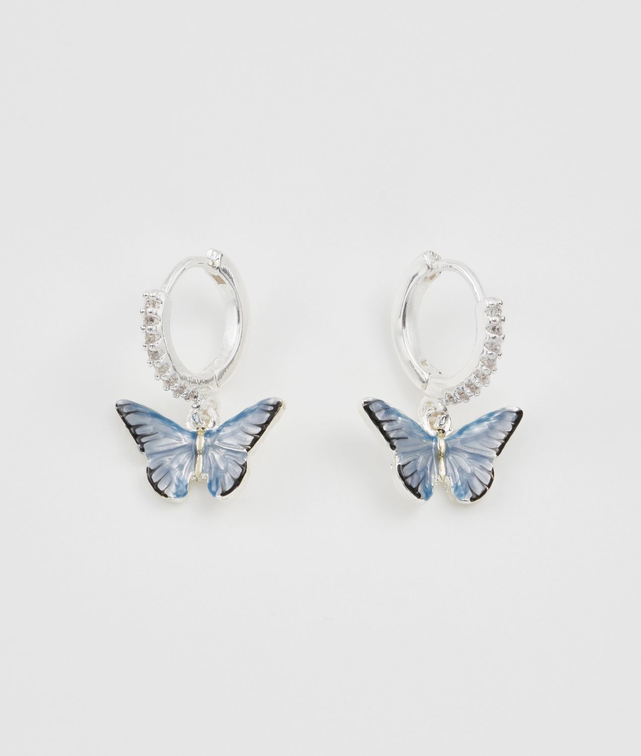 Fable Blue Butterfly Silver Huggie Earrings