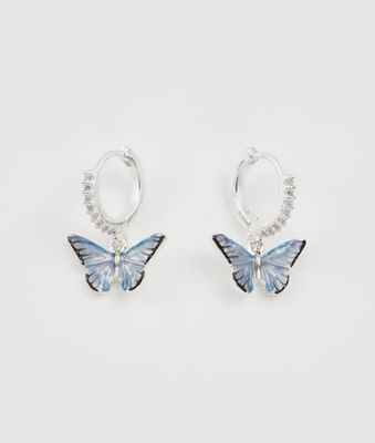 Fable Blue Butterfly Silver Huggie Earrings