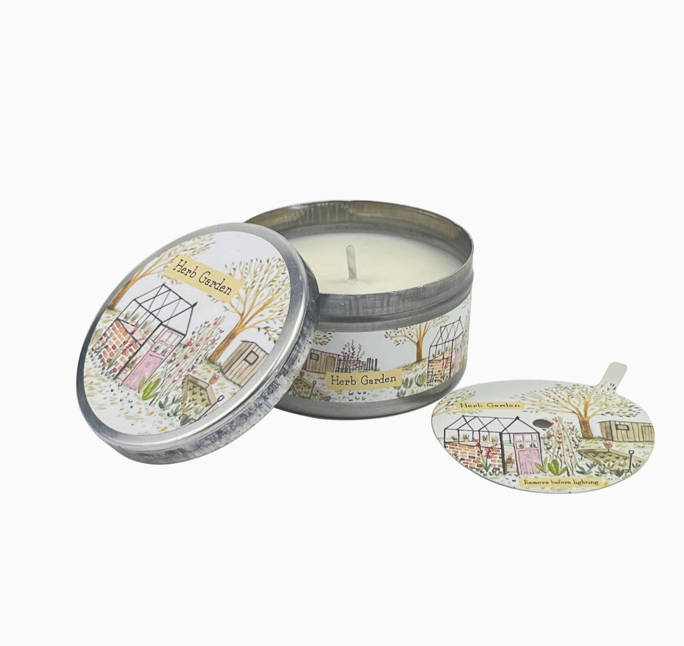 Illustrated 100ml Tin & Dust Cover Candle-Herb Garden (Rosemary‚ Sage & Thyme)