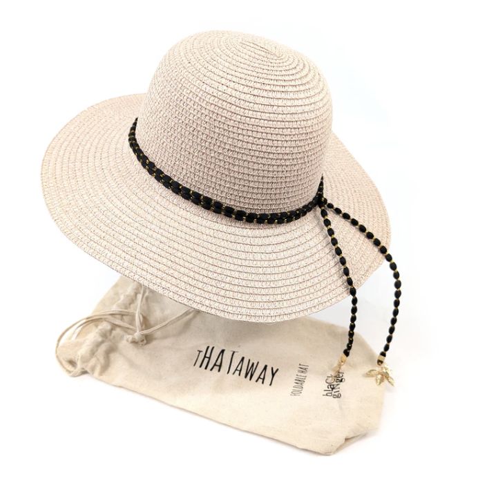 Gold leaf cloche foldable hat-dark natural 57cm