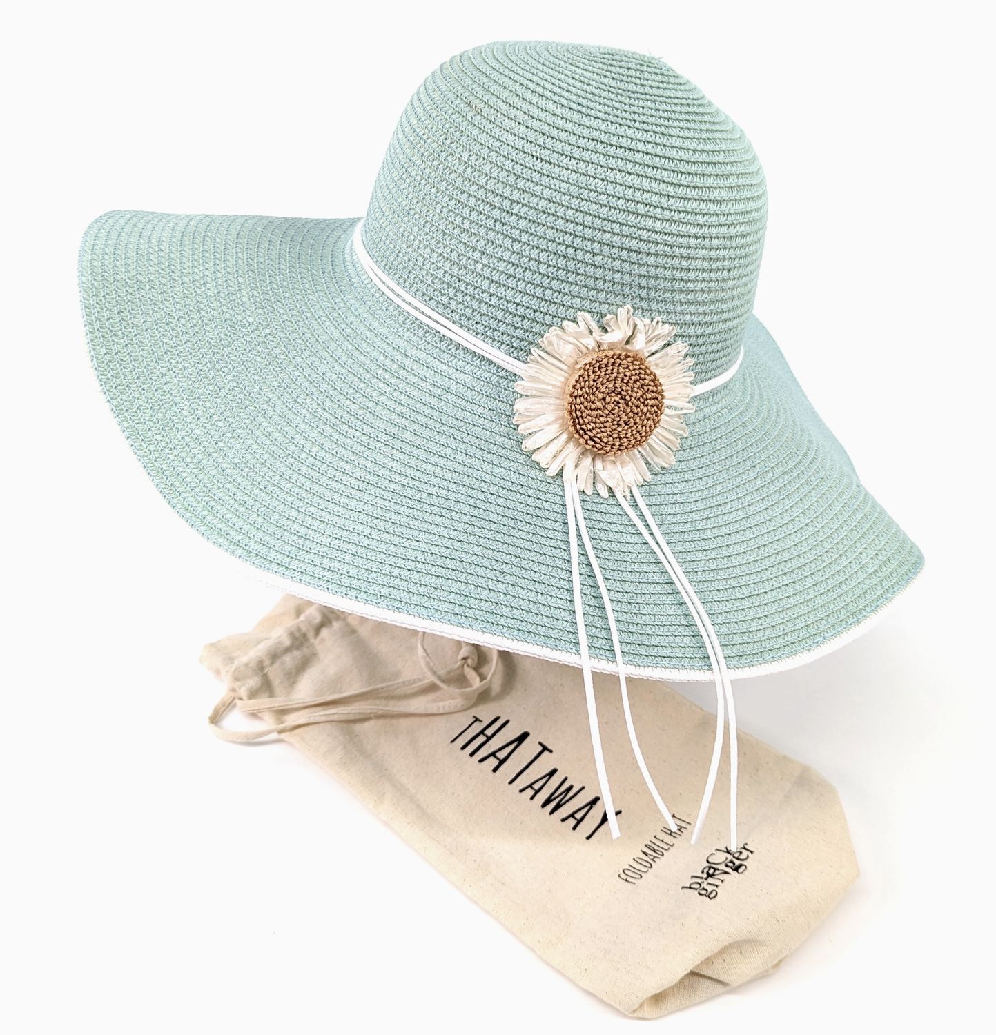 Bold Daisy Wide Brim Foldable Hat - Light Green (57cm)