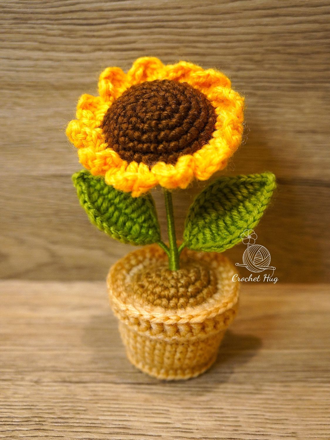 Crochet Hug - Crochet flower - Sunflower Potted